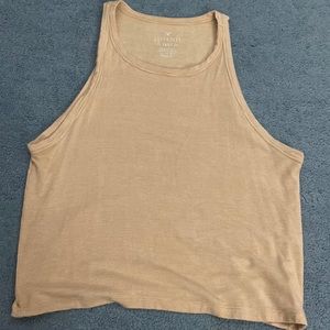 yellow and white lined crop tank top